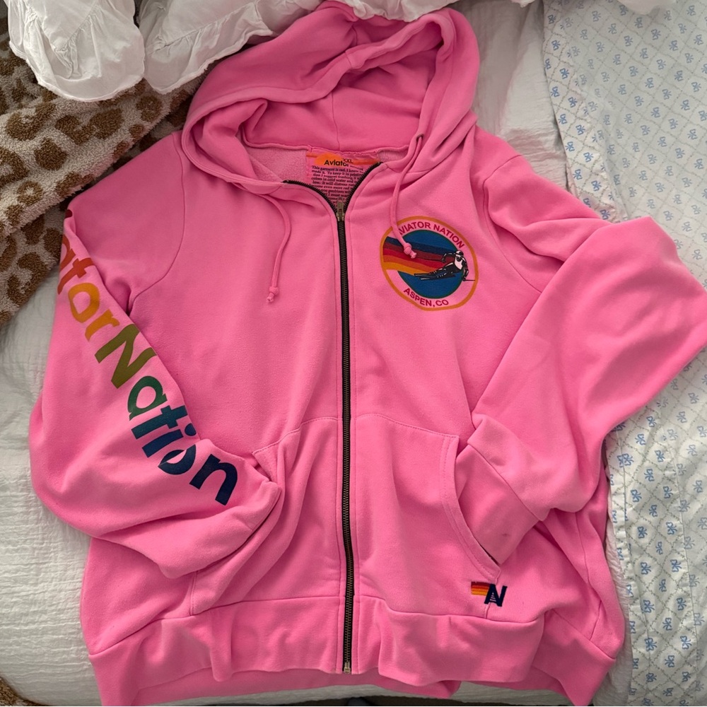 Aviator Nation Pink Zip-Up Hoodie